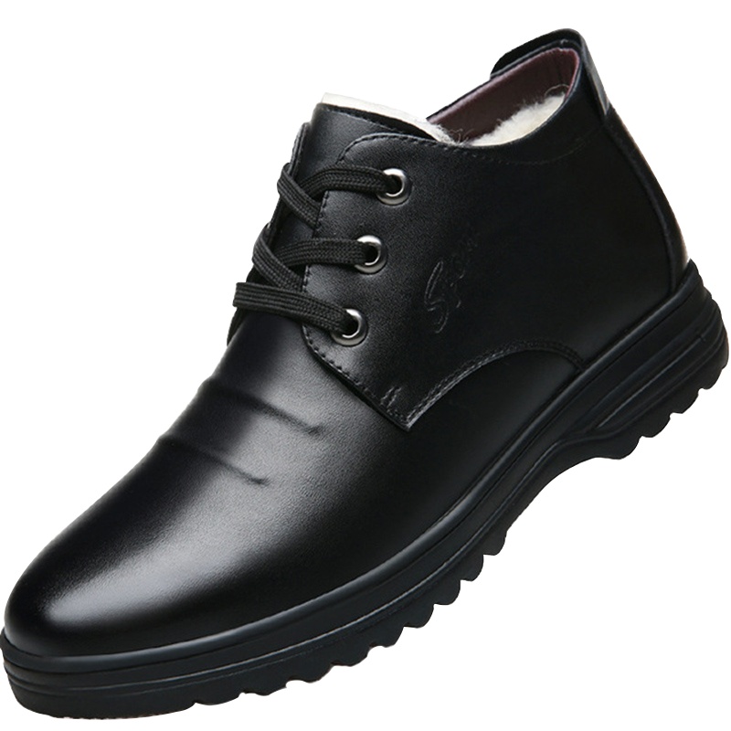 羊骑士棉皮鞋男冬季保暖加绒男士高帮皮鞋商务休闲棉鞋男中年爸爸棉靴