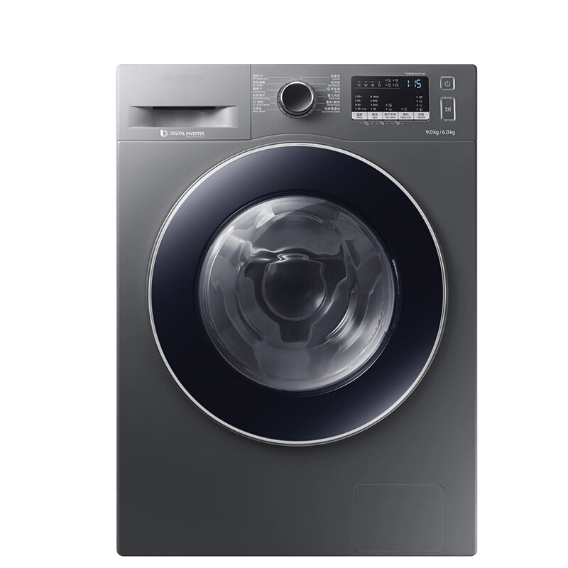 三星(SAMSUNG)WD90M4473JX/SC 9公斤大容量 洗烘干一体15分钟快洗 节能智能变频滚筒洗衣机 钛晶灰