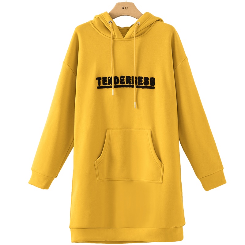 晚白2020冬季新品时尚减龄宽松休闲连帽长袖中长款外套加绒卫衣女