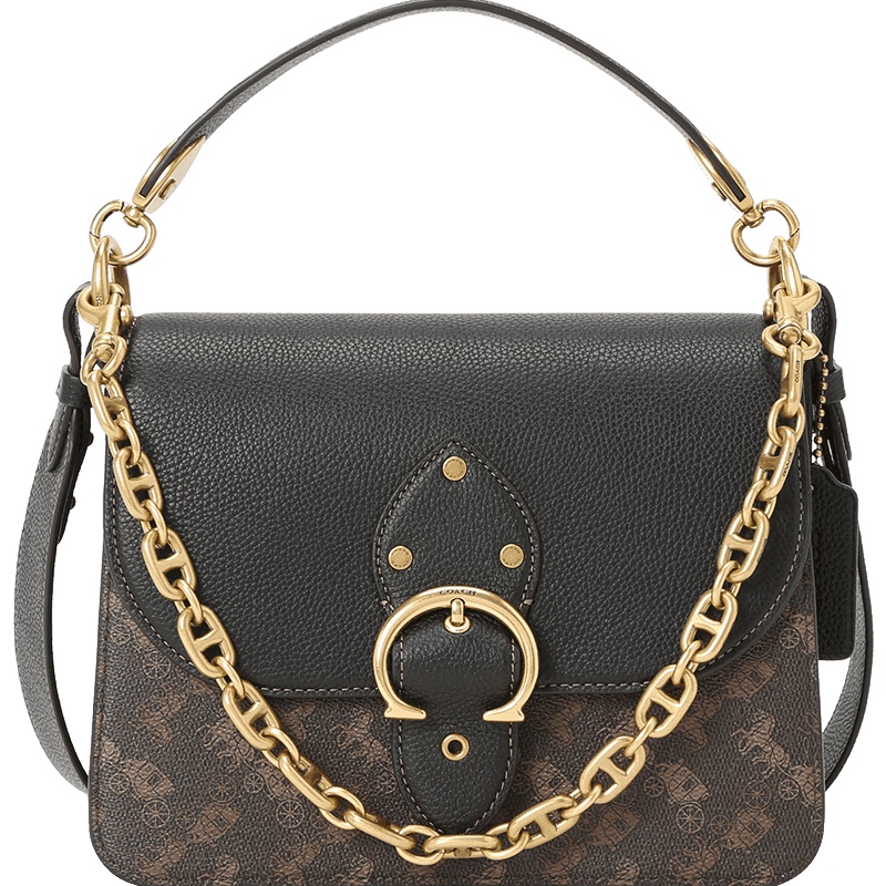 蔻驰COACH BEAT口盖包 马车印花拼皮金扣4594 女士单肩斜挎手提包