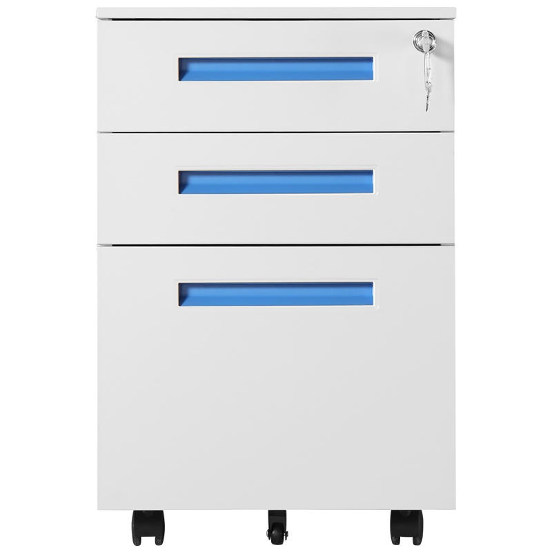 迪欧 DIOUS 资料柜 储物柜 钢制铁皮柜 文件柜 密码锁 三抽屉 蓝色扣手 活动柜