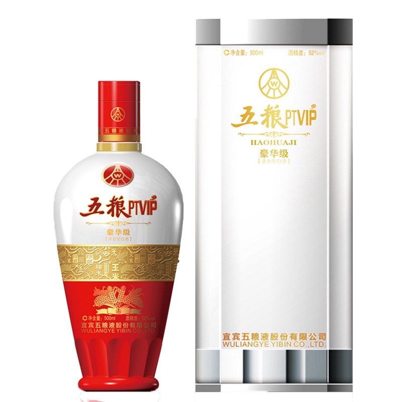 五粮液股份出品 五粮PTVIP 豪华级 52度 500ml 单瓶装 浓香型白酒