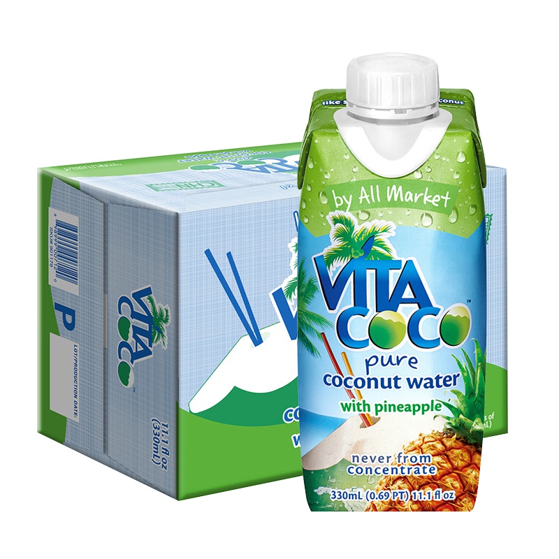 唯他可可(VitaCoco)椰子水(菠萝味)330ml*12(箱装)菲律宾进口椰子水饮料