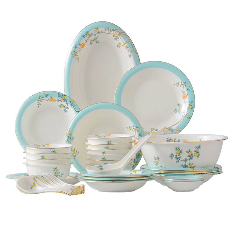 米兰度(Milandu)中式创意高档骨质瓷餐具碗碟盘勺家用散瓷 西湖峰宴系列散瓷餐具