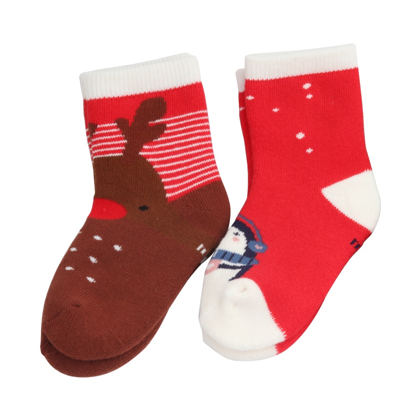 巴布豆饰品2双装圣诞袜毛圈袜儿童冬季棉袜0~4岁