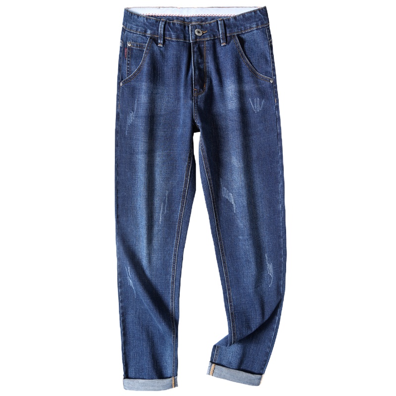 LEEVIRHINO2021年秋季新款修身牛仔裤男士商务小直筒中青年时尚中腰男士牛仔裤弹力男士休闲裤男装潮款韩版长裤1