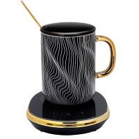 暖暖杯55度加热器办公室恒温杯垫可调温水杯子热牛奶保温底座 单键触控杯垫01+白条纹杯450ml