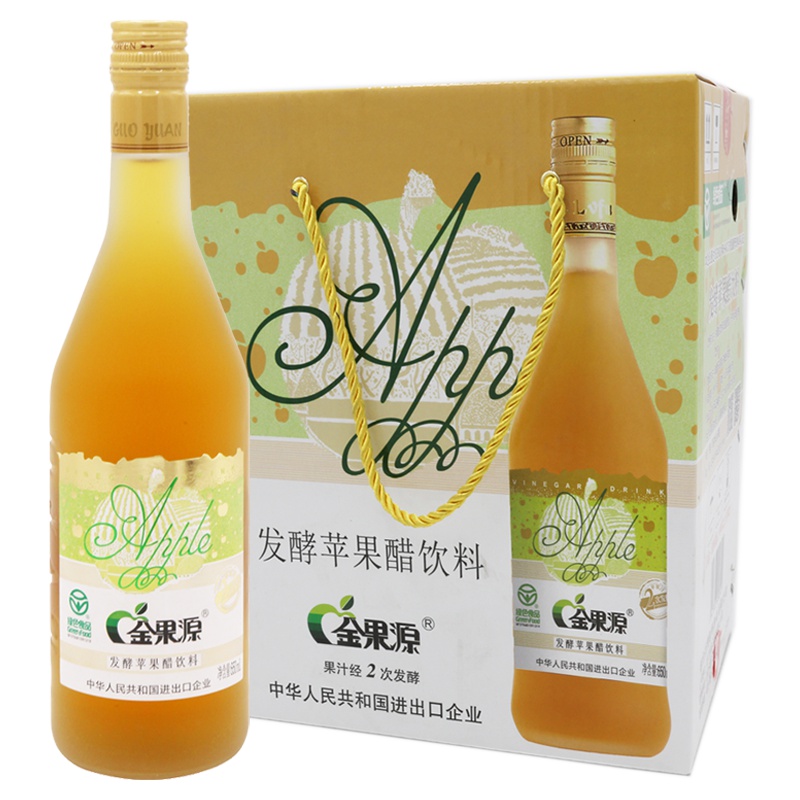 绿色食品 金果源苹果醋饮料650ml*6瓶 苹果汁醋饮品 礼箱装