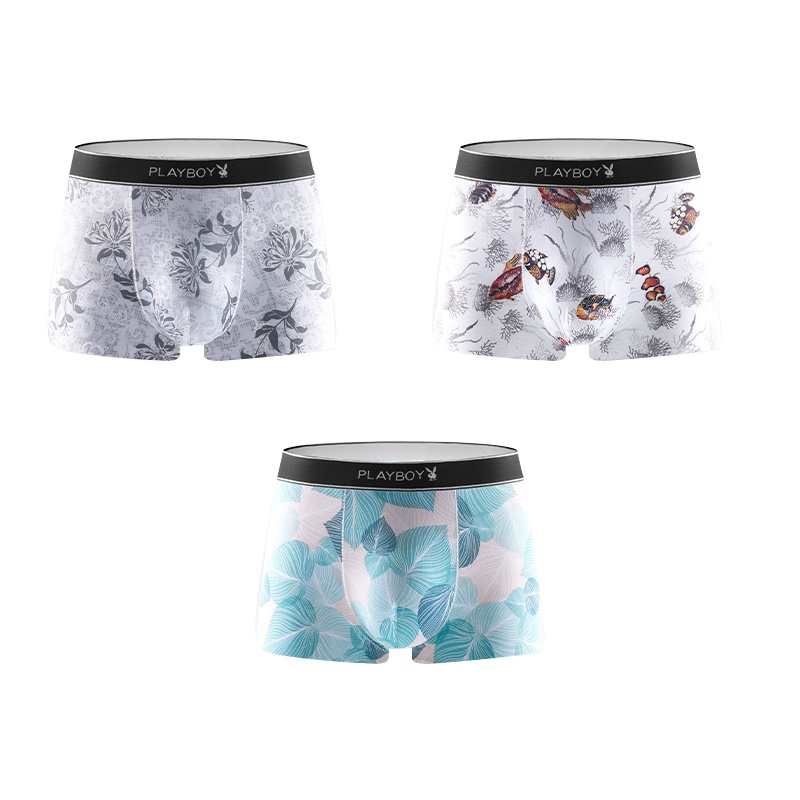 花花公子内裤男冰丝无痕单向导湿男士内裤时尚印花夏季薄款