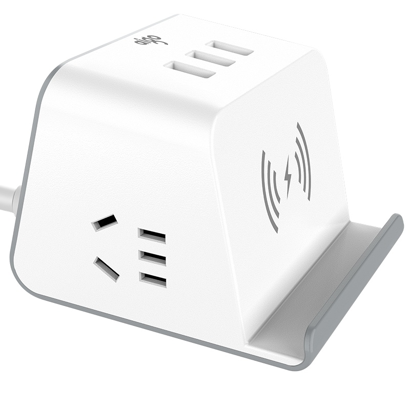 爱国者(aigo)小魔方10W无线充电插座 多功能智能USB创意插排/排插1.5米 桌面手机支架插线板 M0230T(黑