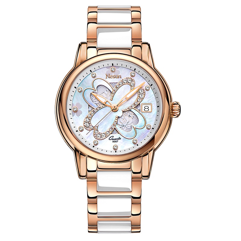 尼尚NESUN手表女时尚款潮流女士石英表 女士新款简约学生镶钻韩版陶瓷女表NS-9067