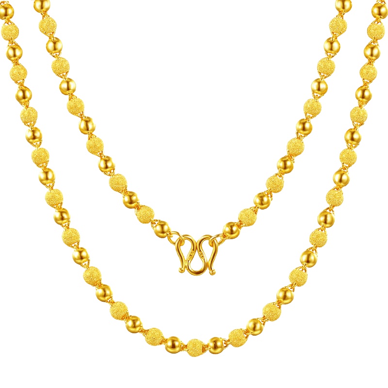 壹仟俩 黄金金项链男女通用款磨砂圆珠金链子一光一砂足金项链金珠套链礼物结婚黄金饰品