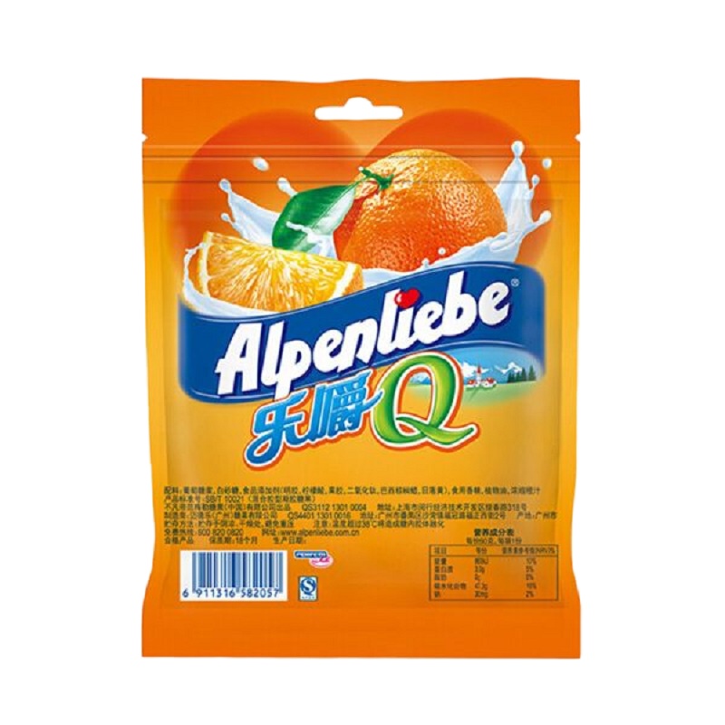 阿尔卑斯乐嚼Q香橙牛奶味橡皮糖60G