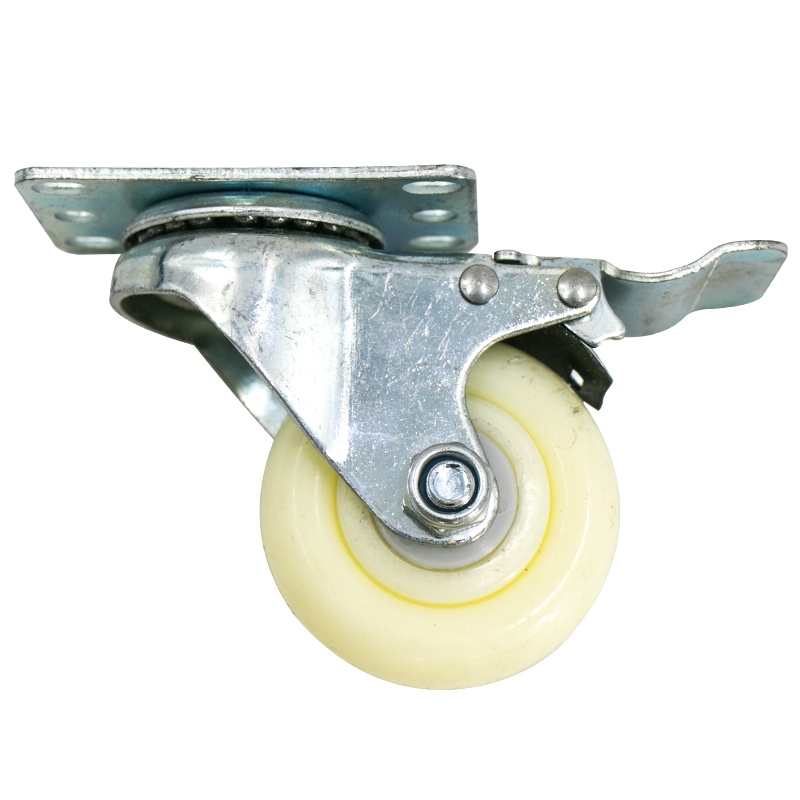 海斯迪克 HKZ-22 白色加厚尼龙轮 工业脚轮 推车轮子定向万向轮 3寸轻型(万向带刹车轮)