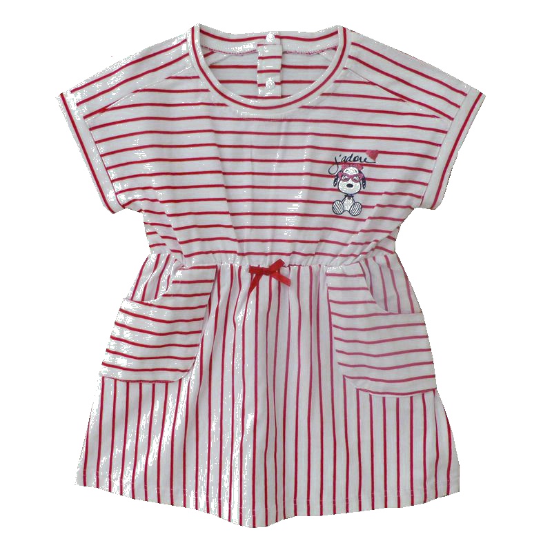 (SNOOPY)史努比童装专柜正品2-12岁女童红白条纹短袖连衣裙夏装纯棉黑白条纹时尚洋气短袖裙90-140cm