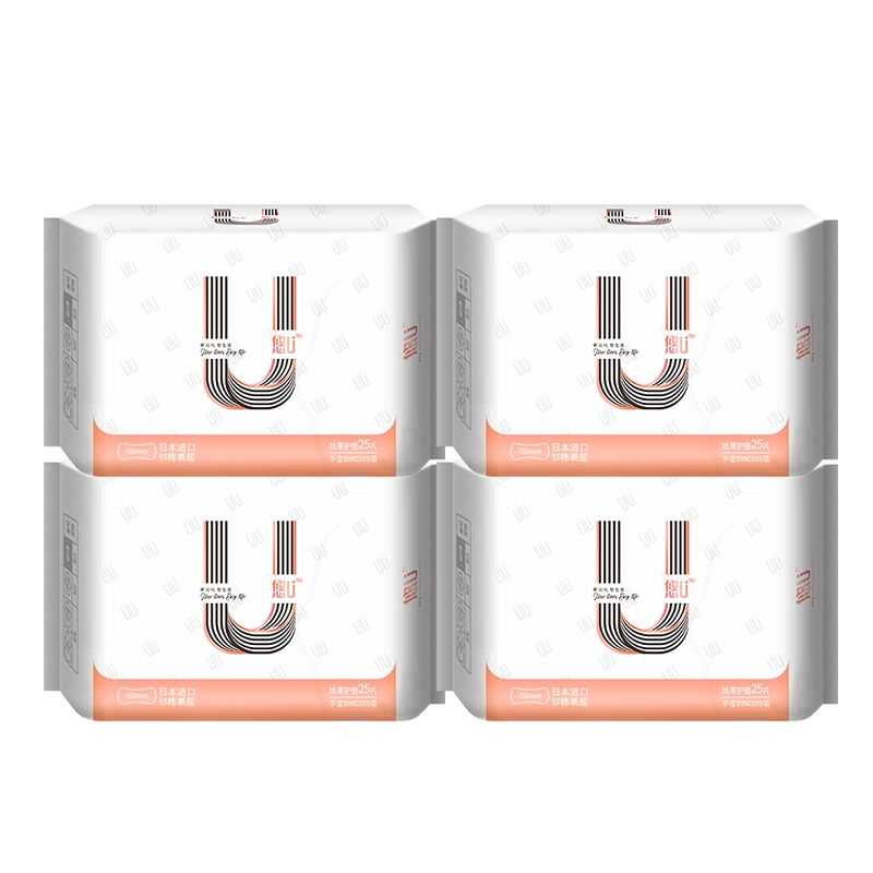 555悠U超薄卫生巾日本进口棉柔表层姨妈巾女150mm护垫4包100片