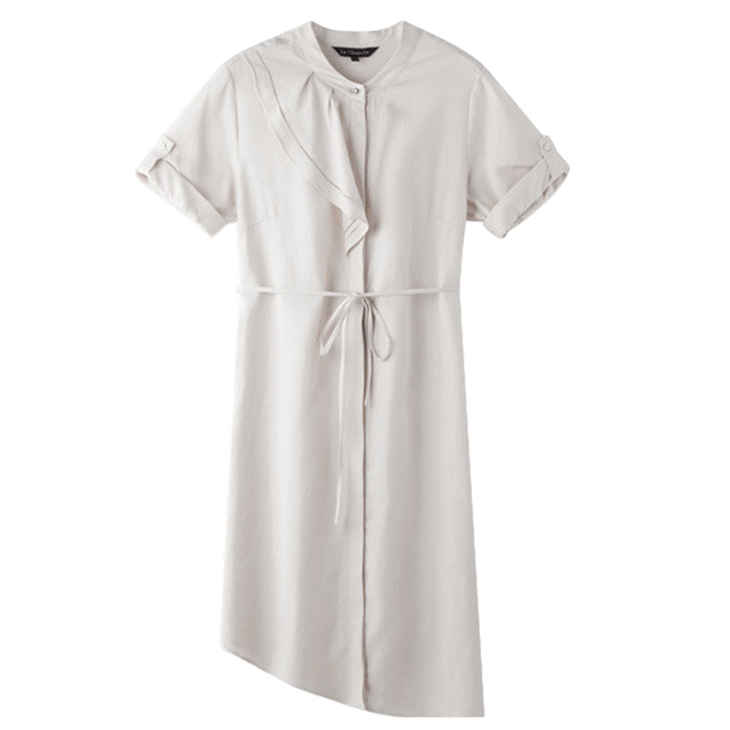 拉夏贝尔气质连衣裙新款夏季时尚荷叶边收腰不规则a字裙子女