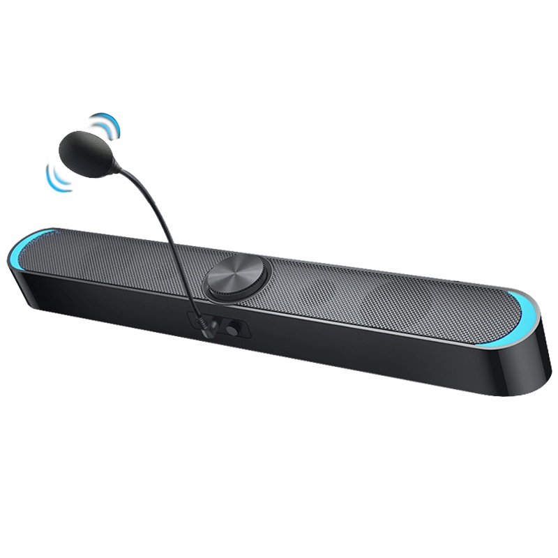 SADA V-198电脑音响带麦克风一体家用电脑音箱台式重低音笔记本长条小音箱迷你低音炮多媒体有线有源喇叭影响