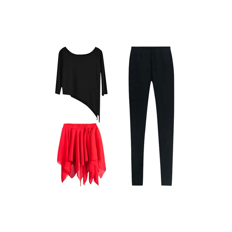 舞蹈服女成人系带款配雪纺裙三件套舞蹈表演练习形体服现代舞套装