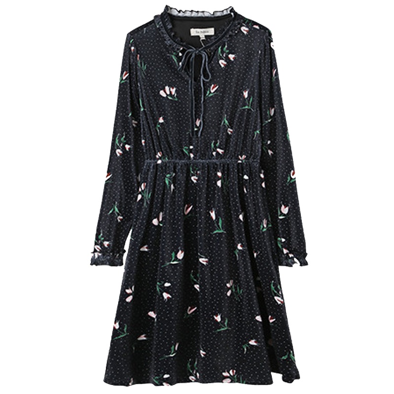 【专柜同款】秋季新款雪纺碎花连衣裙女中长款a字裙打底气质法式少女裙子60007485