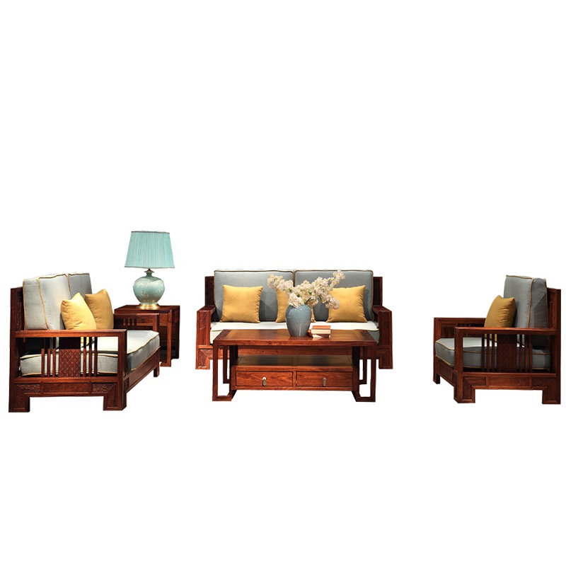 周家庄红木家具非洲花梨(学名:刺猬紫檀)沙发实木沙发仿古客厅组合新中式软体沙发 123六件套