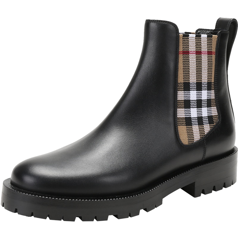 博柏利/巴宝莉 BURBERRY 女款牛皮革/织物靴子短靴切尔西靴80423631