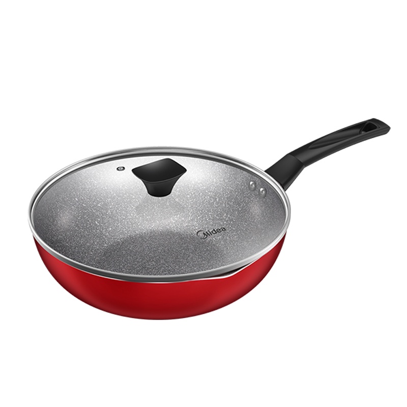 美的麦饭石色不粘锅家用炒锅电磁炉不沾锅煤气灶适用炒菜专用平底锅CJ28WOK301R 活力红