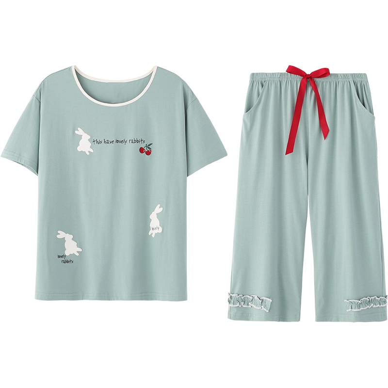 纯棉弹力针织素色短袖女套装