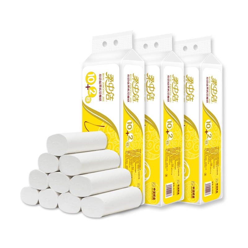 柔中洁12卷无芯卷纸4层柔厚760克家庭卫生卷纸