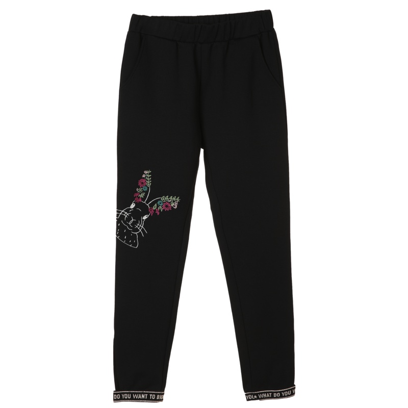 裂帛束脚针织运动裤新款夏装刺绣松紧腰宽松织带小脚卫裤