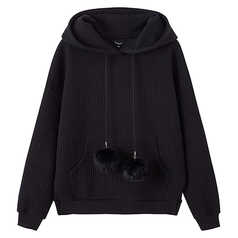 Puella纯色套头连帽卫衣新款韩版宽松开叉长袖短款上衣外穿女士20013518