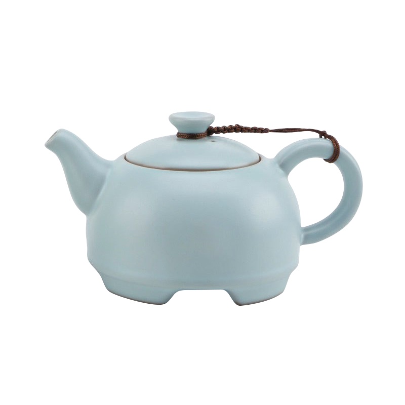 东道茶具 汝窑茶壶 圆融单壶 冰裂瓷陶瓷开片可养 冰裂釉 精美礼盒包装送礼佳品