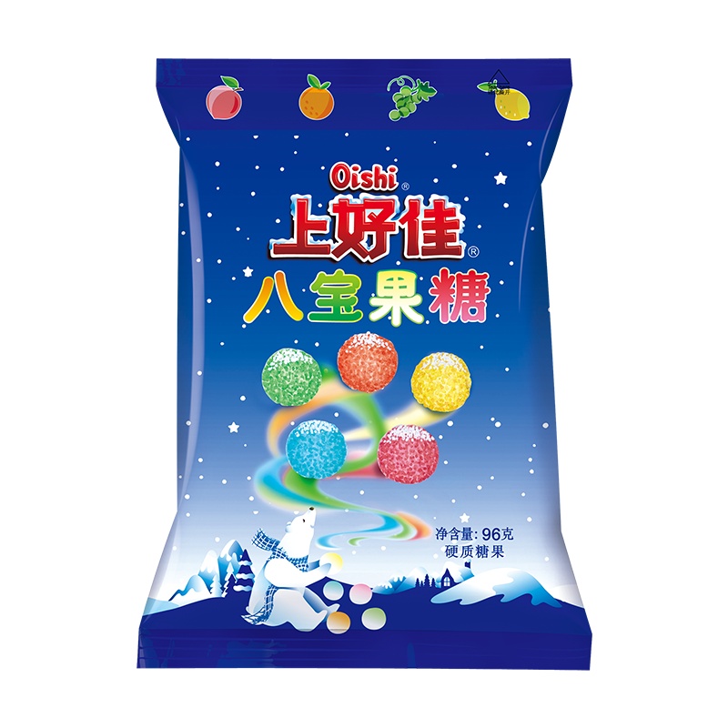 上好佳 硬糖 八宝果糖 96g 袋装混合水果味糖果儿童糖