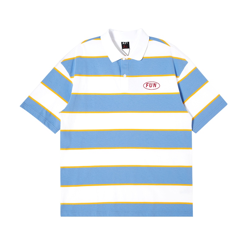 A21夏季2021新款男装 宽松落肩短袖POLO衫男士百搭潮牌条纹上衣