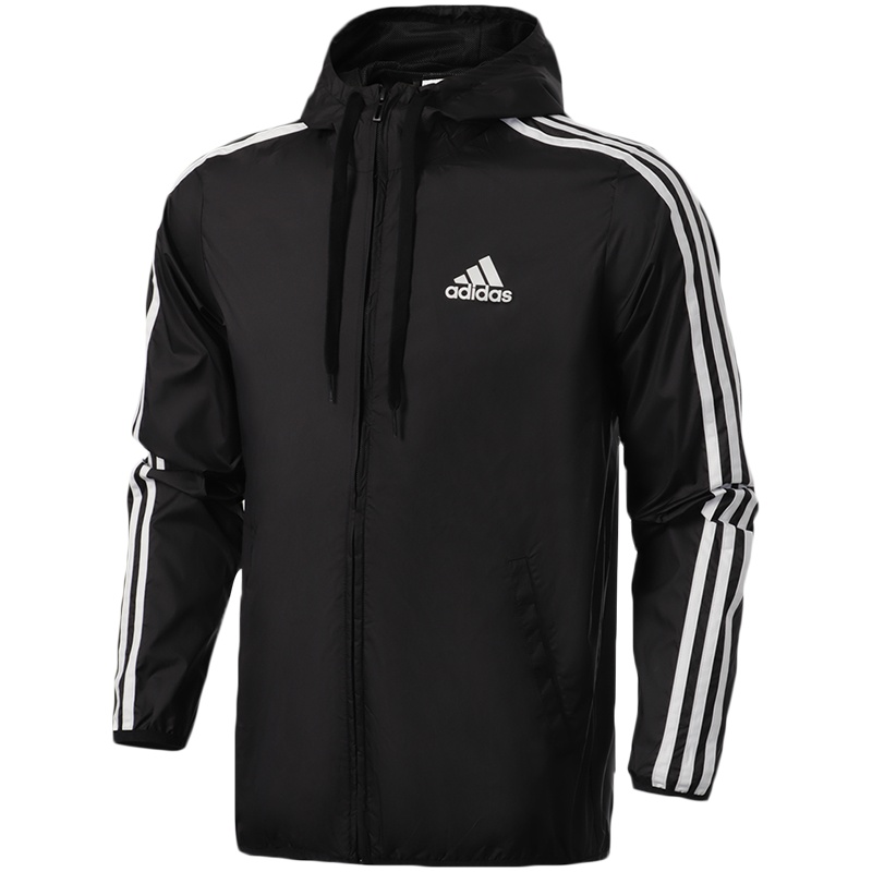 阿迪达斯男服外套梭织连帽防风夹克休闲运动服GK9026