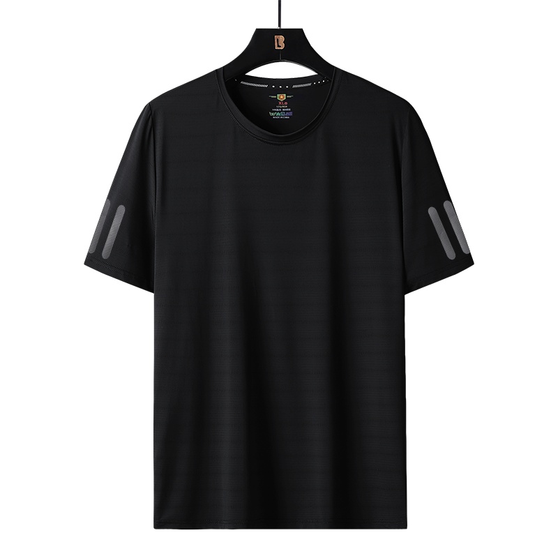 LEEVIRHINO加大码T恤男装2021年夏季新款中青年冰丝短袖男士t恤男圆领男士T恤宽松高弹力薄款跑步运动衫李维犀牛