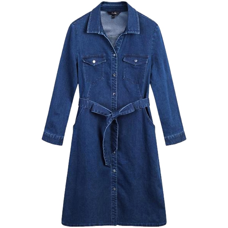 【热卖】牛仔连衣裙女秋2018春新款收腰中长长袖衬衫秋高腰法式显瘦裙子女20011658