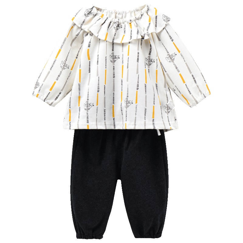 童泰TONGTAI春季新款娃娃衫套装6-24个月-3岁女宝宝外出上衣裤子两件套女童100cm