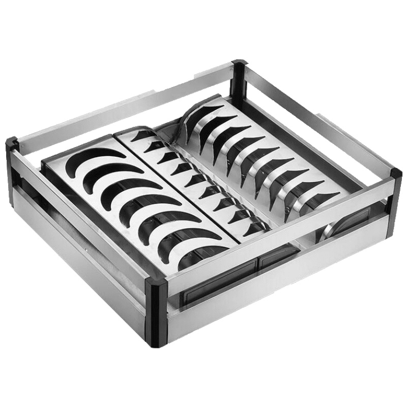 品牌直营>拉篮厨房橱柜304不锈钢缓冲抽屉式厨柜调味篮架小碗碟碗篮安心抵