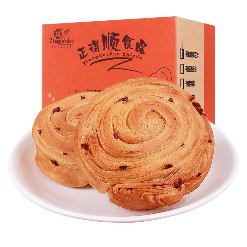 正得顺 西式糕点 红豆手撕面包1000g(怀旧零食办公室早餐蛋糕休闲食品)