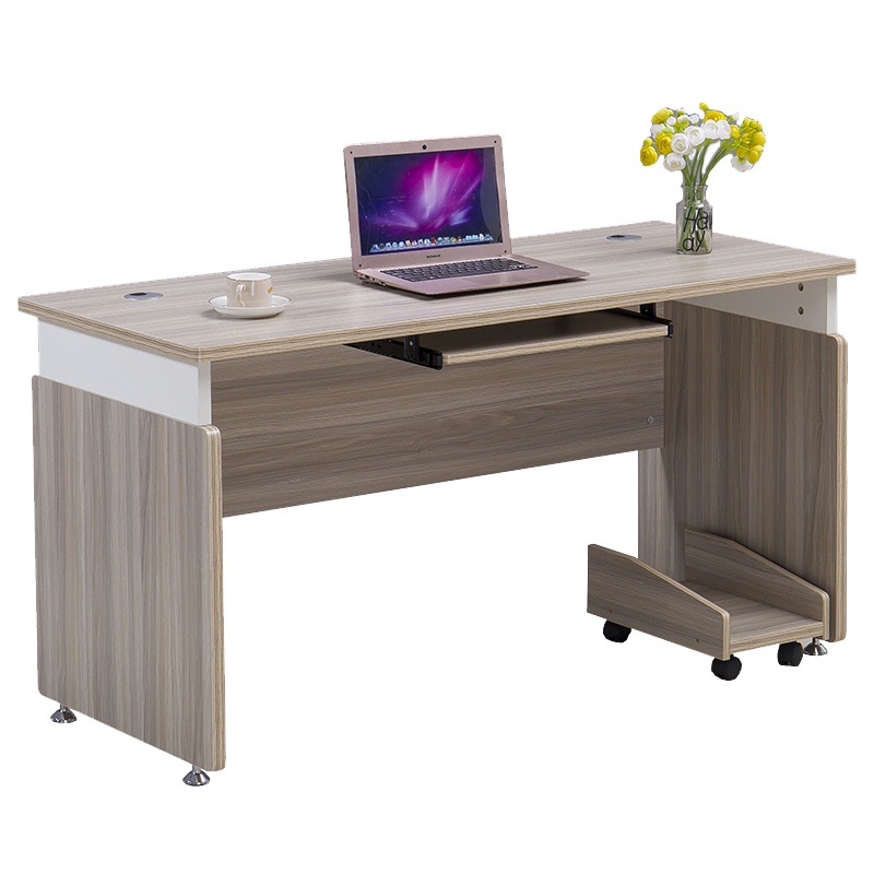 臻远简约办公桌带抽屉职员电脑桌椅组合 1.4米不含柜浅纹色