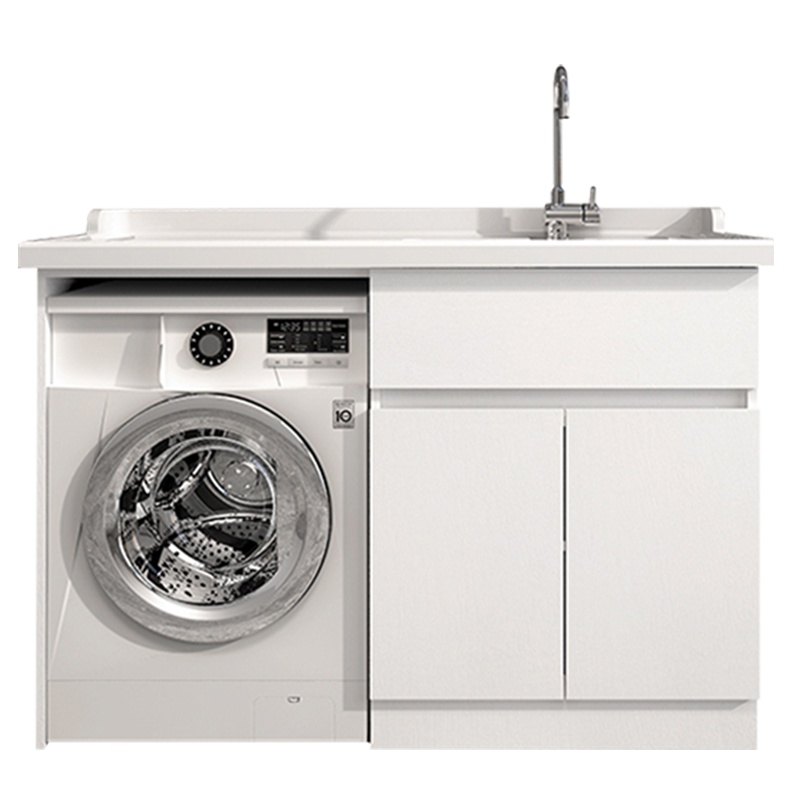 四季沐歌(MICOE)实木洗衣机柜浴室柜石英石洗衣池盆带搓衣板阳台台柜浴室柜