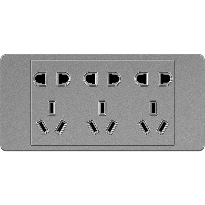 【磨砂灰】国际电工118型三位开关插座面板五孔九孔10孔15孔双控