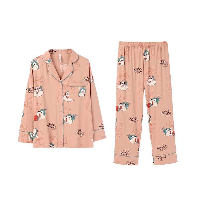 安之伴睡衣女卡通可外穿家居服女士开衫套装 奶茶色 M