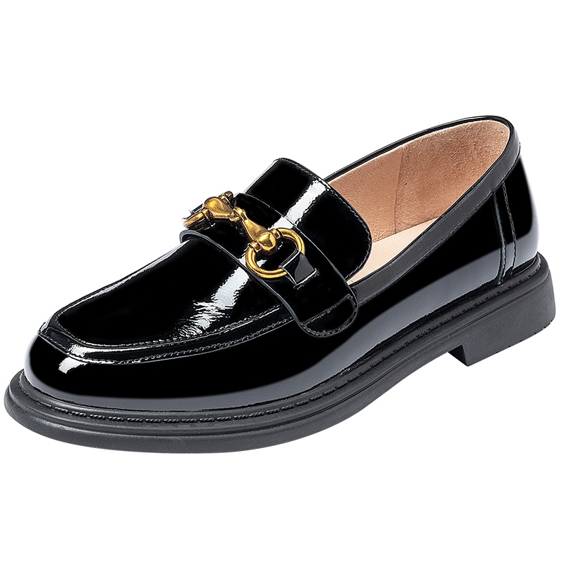 百田森乐福鞋秋季新款英伦JK制服鞋真皮软皮漆皮单鞋低跟