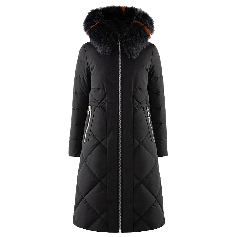 雪中飞羽绒服女中长款加绒加厚反季冬装新款连帽修身时尚保暖外套