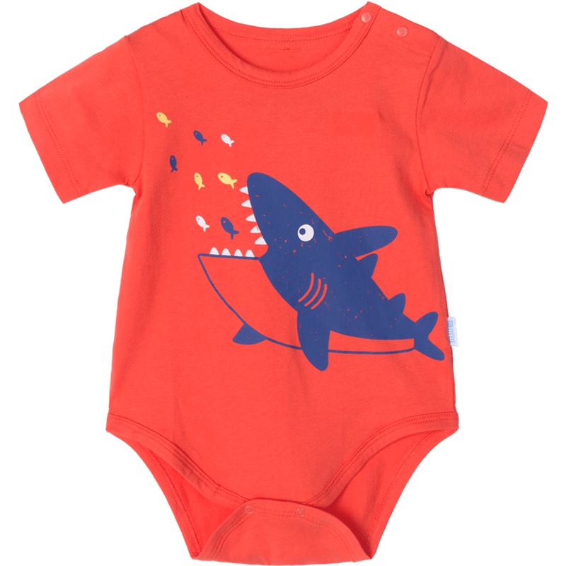 贝贝怡肩开短袖包屁衣夏季新款纯棉轻薄透气连体衣192B033