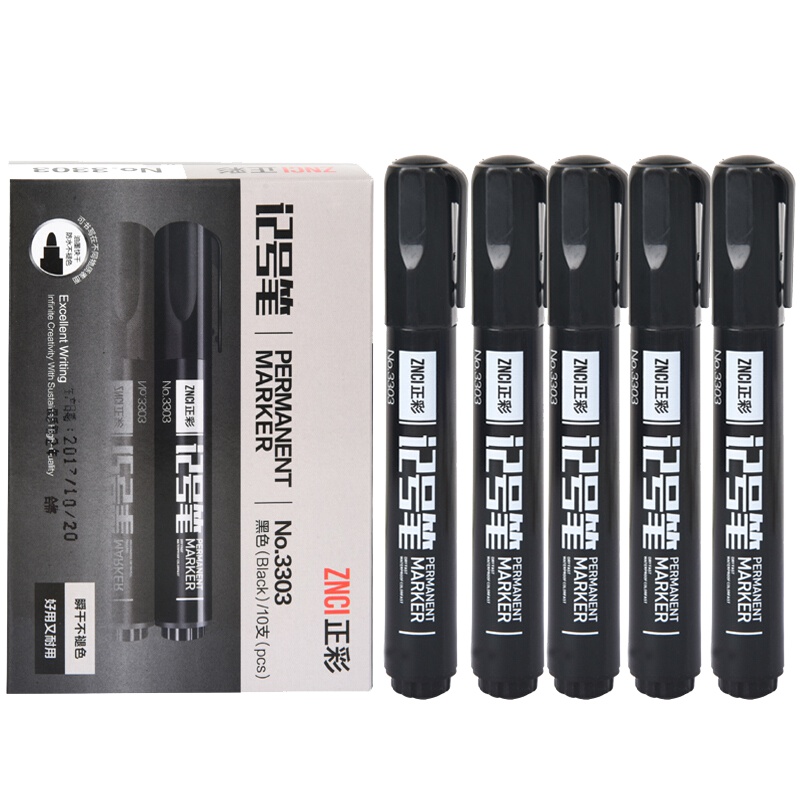 正彩(ZNCI)3303记号笔10支/盒粗头油性大头笔办公文具用品黑色