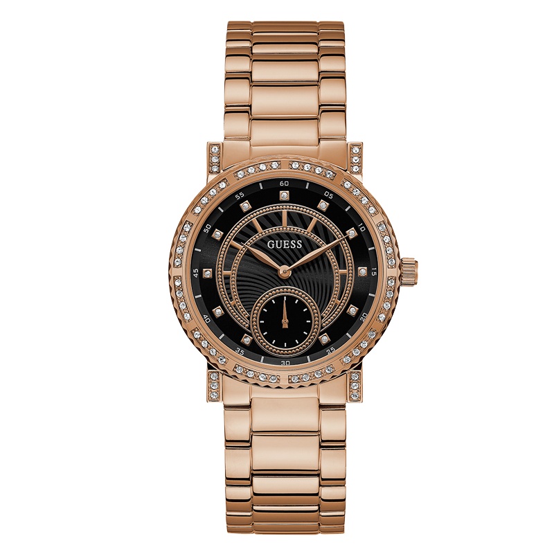 盖尔斯(GUESS)时尚优雅轻奢商务大气风范三眼计时多功能石英女士手表W1006L2