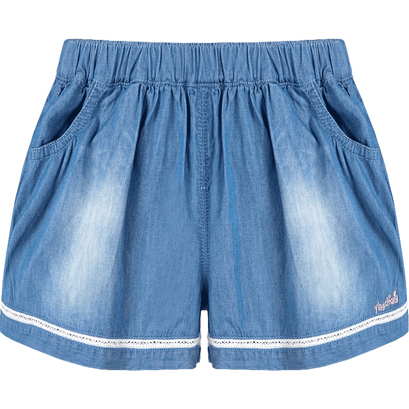 女童夏季浅色牛仔大喇叭裤脚宽松纯色日系短裤1-5岁73-120码